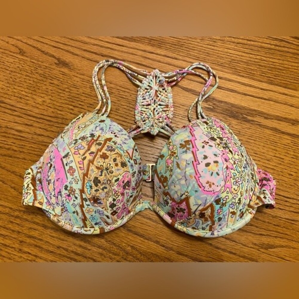 Victorias Secret Swim Colorful Print Push Up Bra Bikini Razorback Top